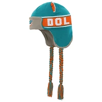 Bonnet en tricot pour jeunes avec oreilles de soldat et logo des Dolphins de Miami Aqua