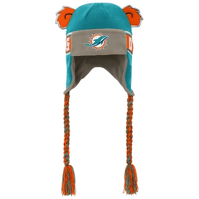 Bonnet en tricot pour jeunes avec oreilles de soldat et logo des Dolphins de Miami Aqua