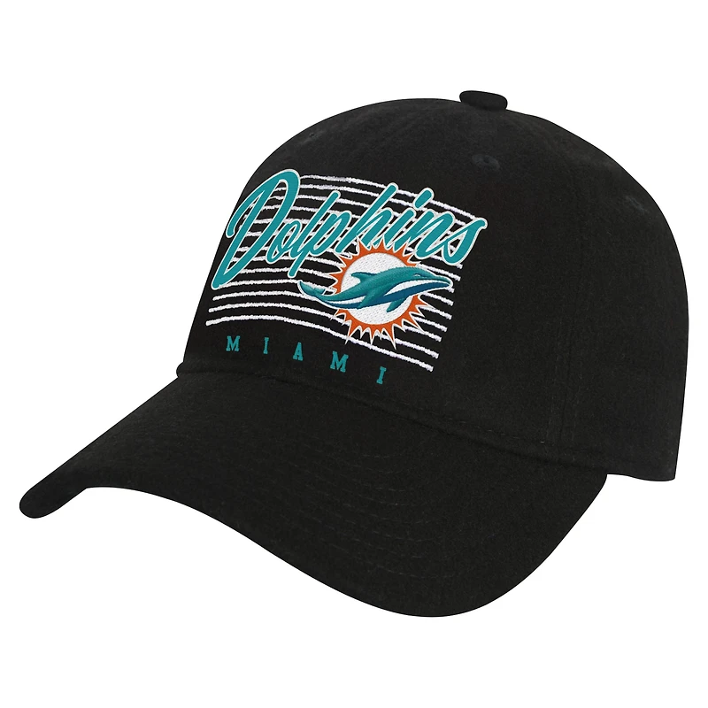 Casquette ajustable rétro en laine noire Miami Dolphins pour jeunes