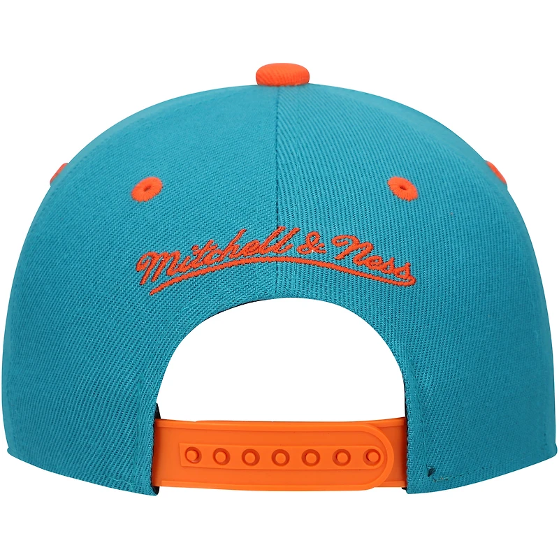 Casquette ajustable pour jeunes Mitchell & Ness Aqua Miami Dolphins All In 2.0