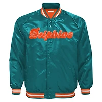 Veste raglan satinée à boutons-pression Mitchell & Ness Aqua Miami Dolphins pour enfant