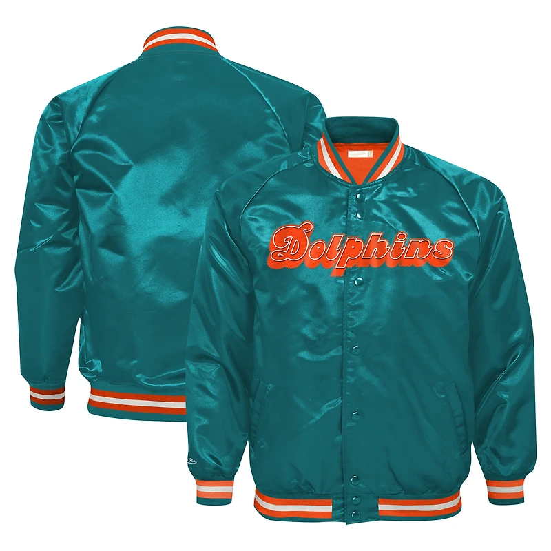 Veste raglan satinée à boutons-pression Mitchell & Ness Aqua Miami Dolphins pour enfant