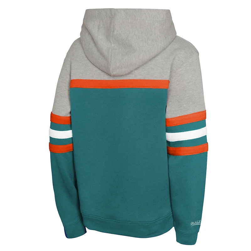 Sweat à capuche rétro Mitchell & Ness Aqua Miami Dolphins pour jeunes, entraîneur-chef