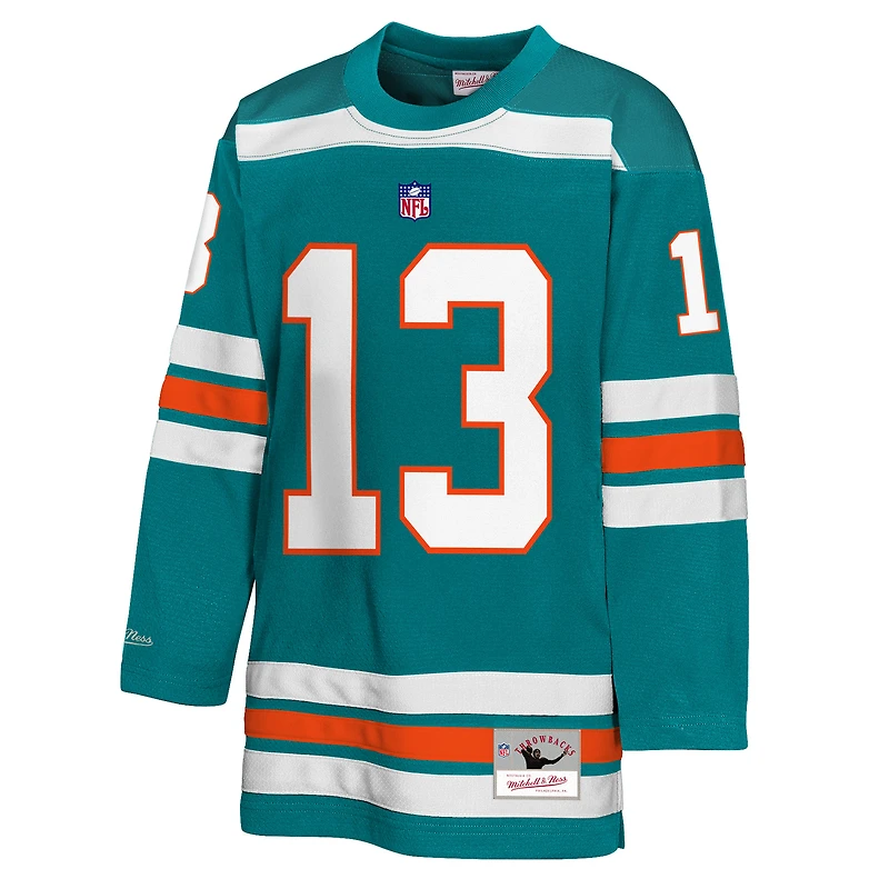 Maillot de hockey tendance Mitchell & Ness Dan Marino Aqua Miami Dolphins pour jeunes