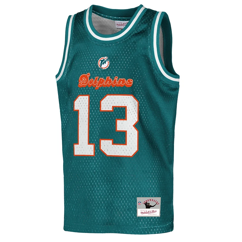 Youth Mitchell & Ness Dan Marino Aqua Miami Dolphins Retired Player NFL Basketball Fashion Jersey