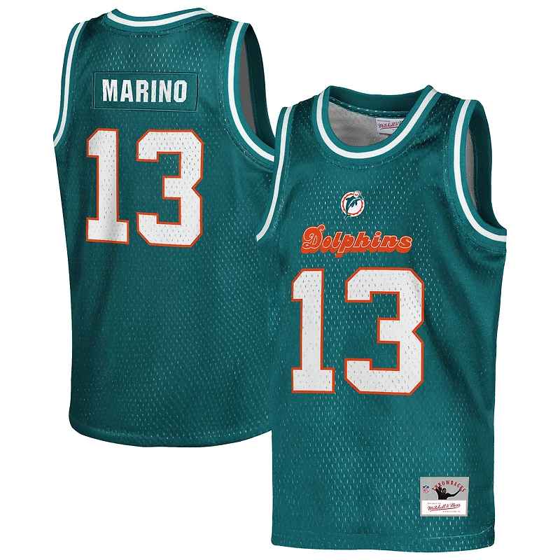 Maillot de basket-ball NFL à la mode pour jeunes Mitchell & Ness Dan Marino Aqua Miami Dolphins, joueur retraité