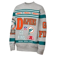 Sweat-shirt en molleton imprimé intégral rétro Mitchell & Ness gris Miami Dolphins pour jeunes