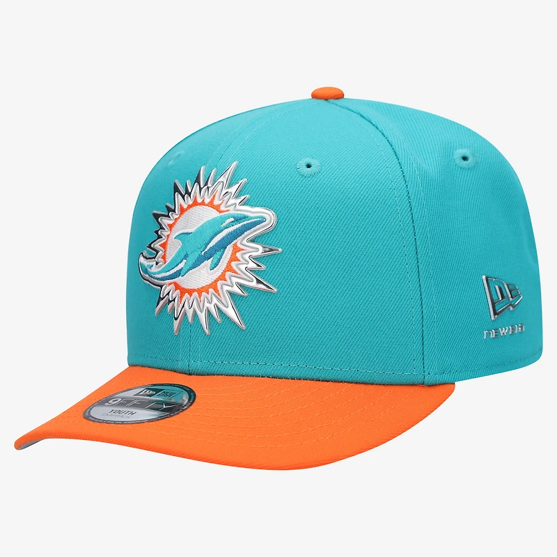 Youth New Era Aqua/Orange Miami Dolphins 2026 NFL Draft Pre-Curved 9FIFTY Snapback Hat