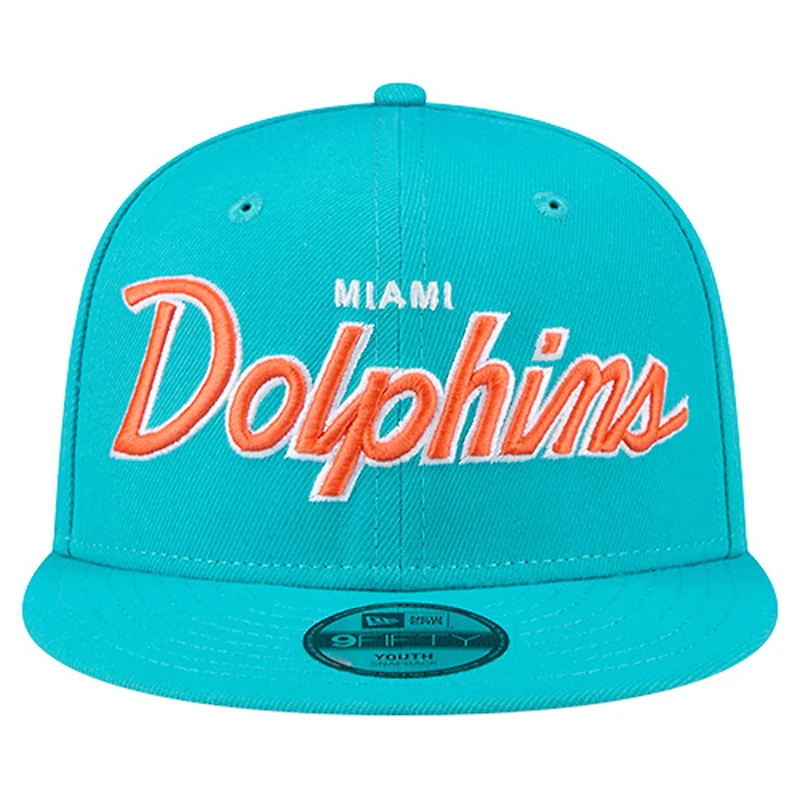 Youth New Era Aqua Miami Dolphins Main Script 9FIFTY Snapback Hat