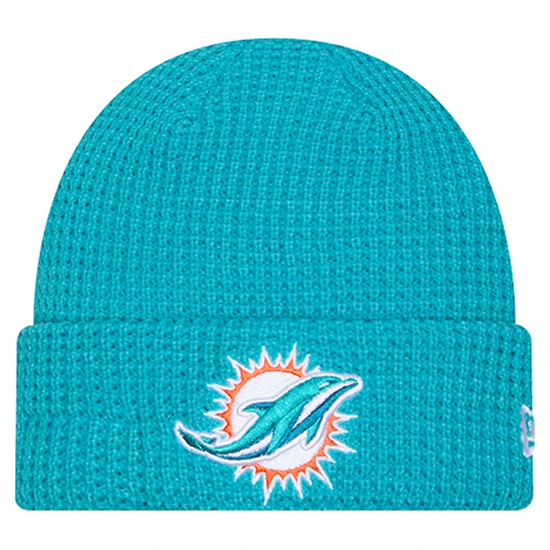 Bonnet en tricot gaufré à revers Aqua Miami Dolphins pour jeune New Era