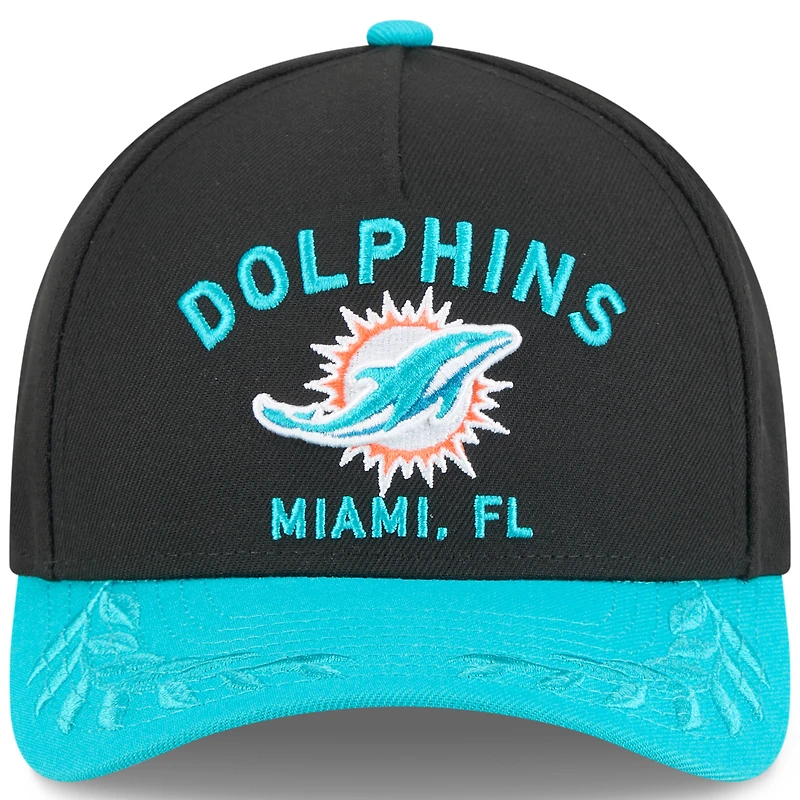 Casquette ajustable New Era noire/aqua pour jeune, modèle 9FORTY A-Frame M-Crown, Miami Dolphins, draft NFL 2025