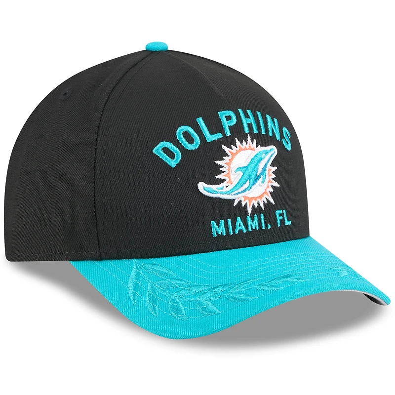 Casquette ajustable New Era noire/aqua pour jeune, modèle 9FORTY A-Frame M-Crown, Miami Dolphins, draft NFL 2025
