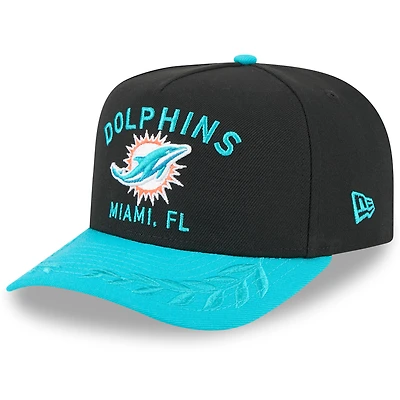 Casquette snapback A-Frame 9FIFTY noire/aqua New Era pour jeunes Dolphins de Miami, repêchage NFL 2025