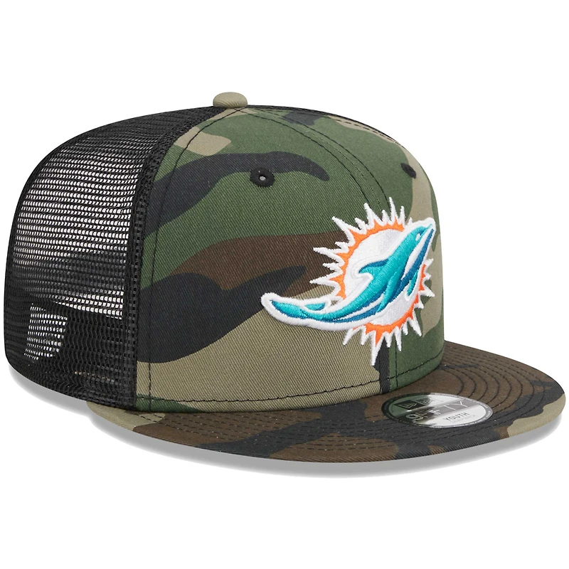 Youth New Era Camo Miami Dolphins Main Trucker 9FIFTY Snapback Hat
