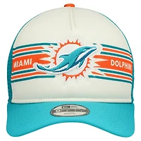Youth New Era Cream/Aqua Miami Dolphins Banner 9FIFTY A-Frame Adjustable Trucker Hat