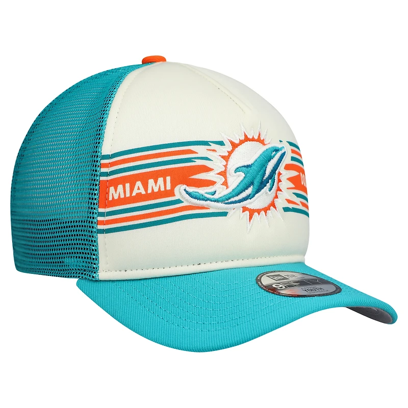Casquette de camionneur ajustable New Era crème/aqua Miami Dolphins Banner 9FIFTY A-Frame pour jeune