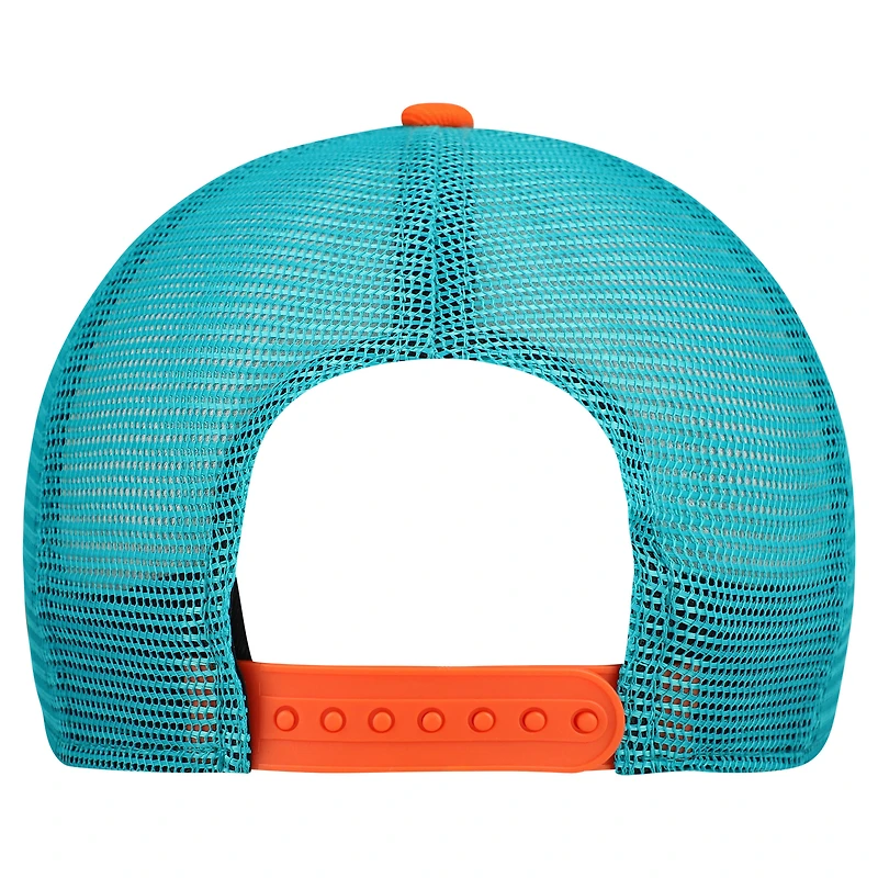 Youth New Era Cream/Aqua Miami Dolphins Banner 9FIFTY A-Frame Adjustable Trucker Hat