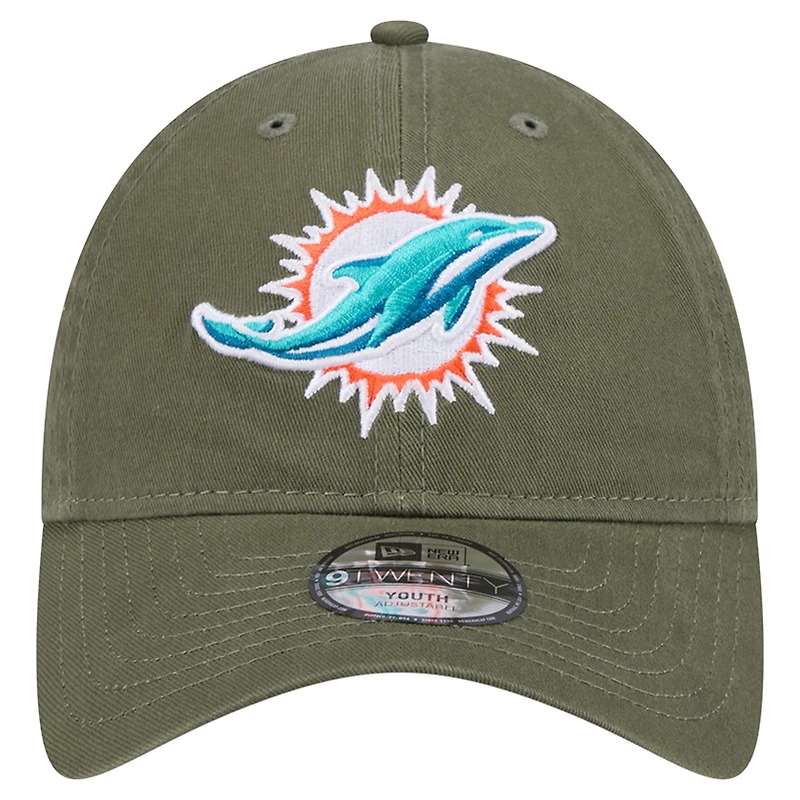 Youth New Era Olive Miami Dolphins Main 9TWENTY Adjustable Hat