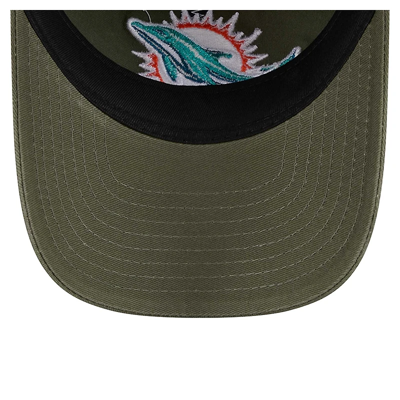 Youth New Era Olive Miami Dolphins Main 9TWENTY Adjustable Hat
