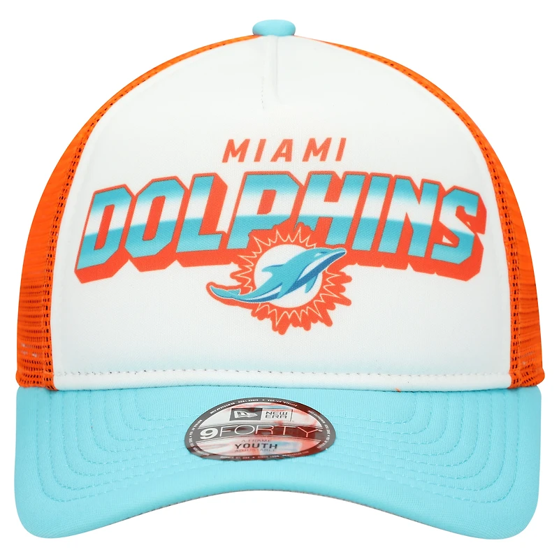 Youth New Era  White/Aqua Miami Dolphins Streak 9FORTY A-Frame Adjustable Hat