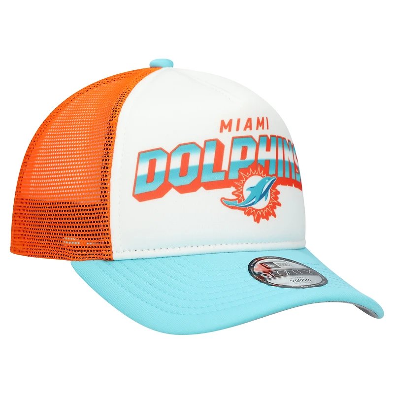 Youth New Era  White/Aqua Miami Dolphins Streak 9FORTY A-Frame Adjustable Hat
