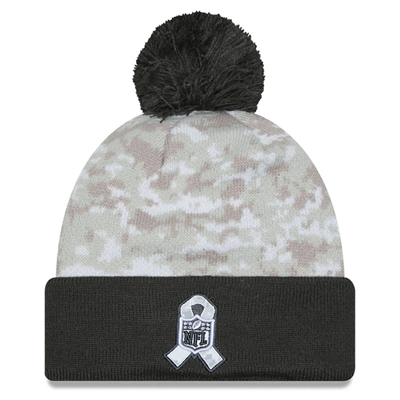 Bonnet tricoté à revers et pompon Miami Dolphins 2024 Salute To Service New Era blanc/graphite pour jeune