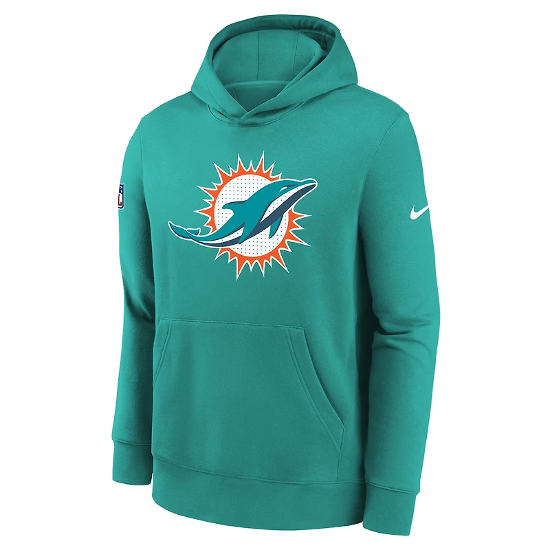 Youth Nike Aqua Miami Dolphins 2025 Sideline Club Fleece Hoodie