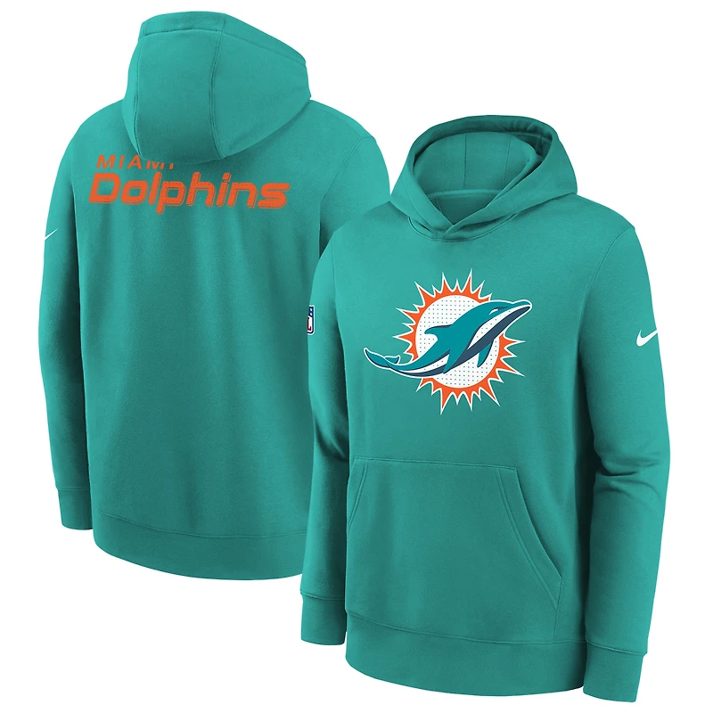 Youth Nike  Aqua Miami Dolphins 2025 Sideline Club Fleece Hoodie