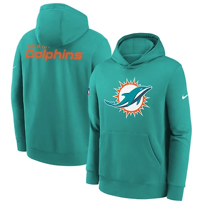 Youth Nike  Aqua Miami Dolphins 2025 Sideline Club Fleece Hoodie