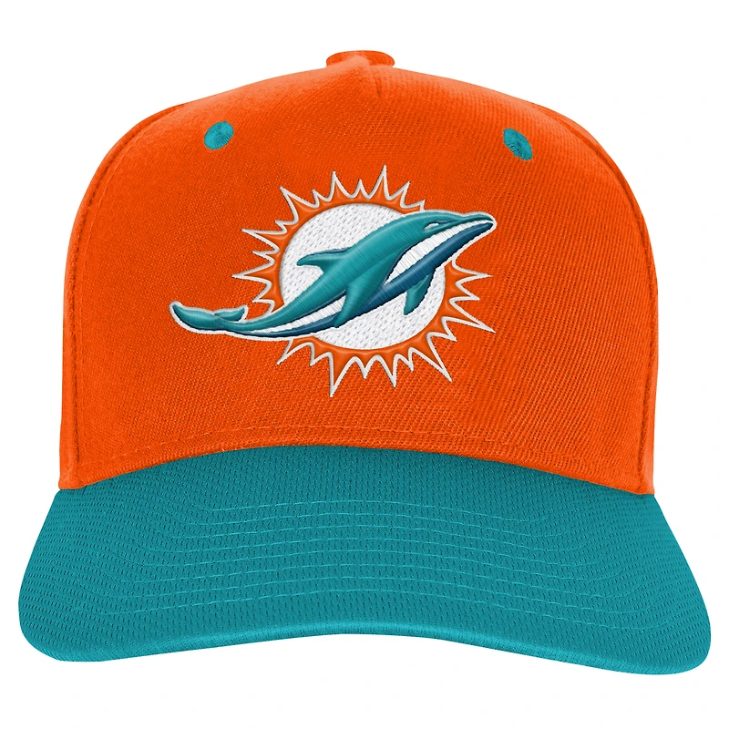 Casquette ajustable pré-courbée structurée orange/aqua pour jeunes Miami Dolphins Pro-Sport