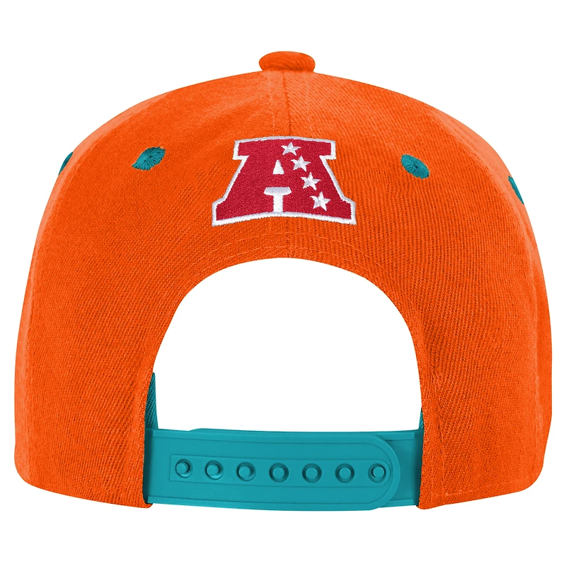 Casquette ajustable pré-courbée structurée orange/aqua pour jeunes Miami Dolphins Pro-Sport