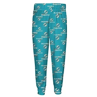 Ensemble de nuit Youth Outerstuff Aqua Miami Dolphins avec t-shirt à manches longues et pantalon imprimé intégral