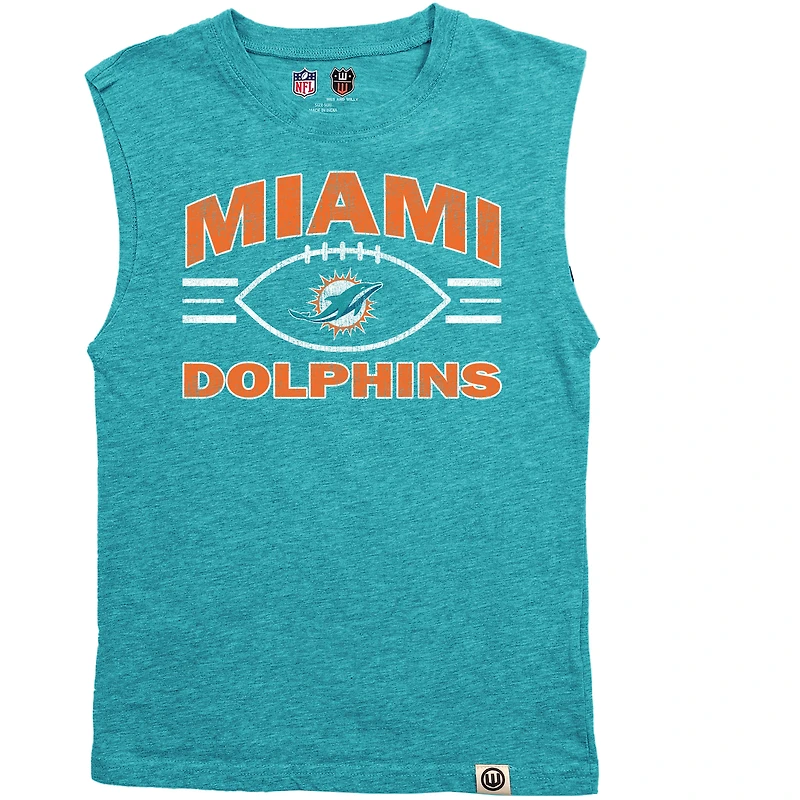 Youth Wes & Willy Heather Aqua Miami Dolphins Muscle Tank Top