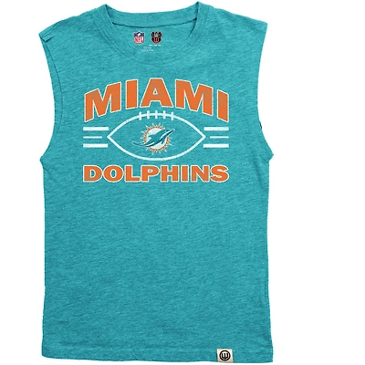 Youth Wes & Willy  Heather Aqua Miami Dolphins Muscle Tank Top