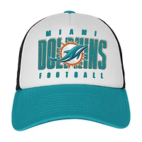 Casquette ajustable Essentials Trucker blanche/aqua pour jeunes des Miami Dolphins