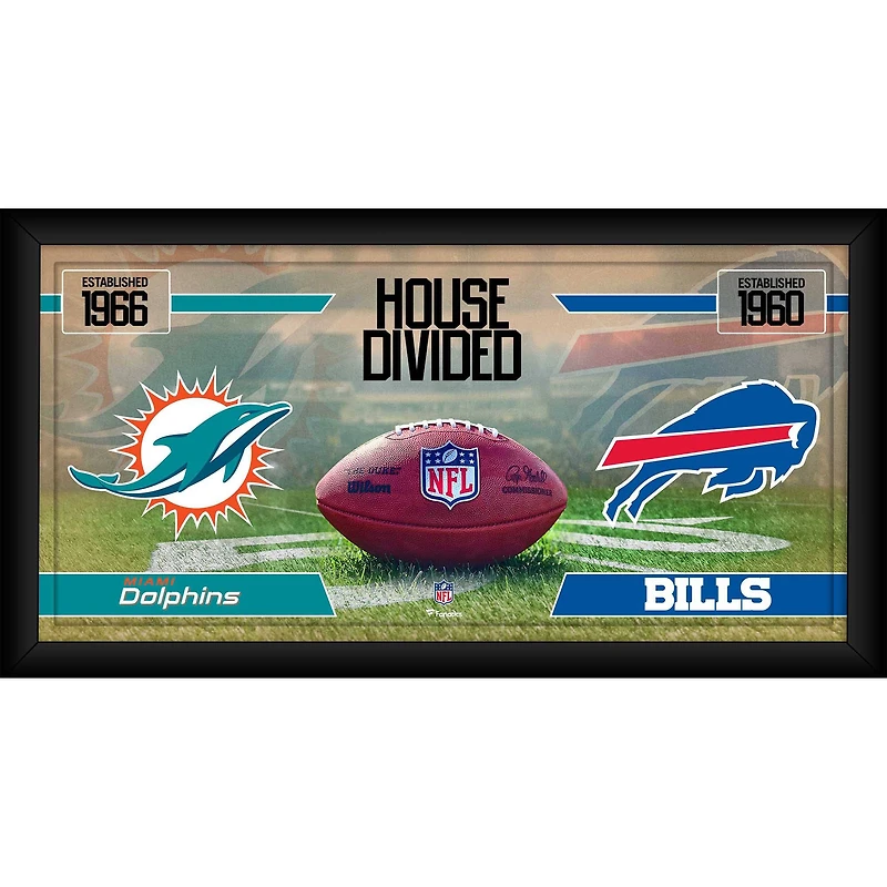 Miami Dolphins vs. Buffalo Bills Framed 10" x 20" House Divided Football Collage