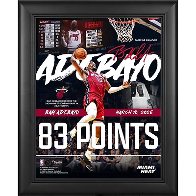 Collage encadré (33 x 41 cm) de la signature fac-similé de Bam Adebayo (Miami Heat), match à 83 points, 13 x 16 pouces