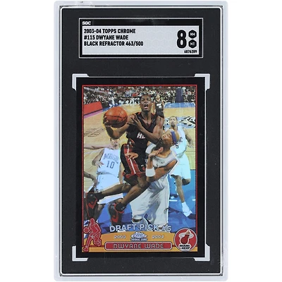 Carte de recrue Dwyane Wade Miami Heat 2003-04 Topps Chrome Black Refractor n° 115, n° 463/500, authentifiée SGC 8