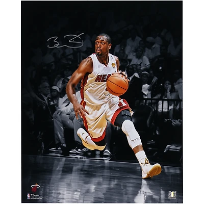 Dwyane Wade Miami Heat Autographed 16" x 20" Dribbling in White for Hall of Fame Floating Collage Photograph