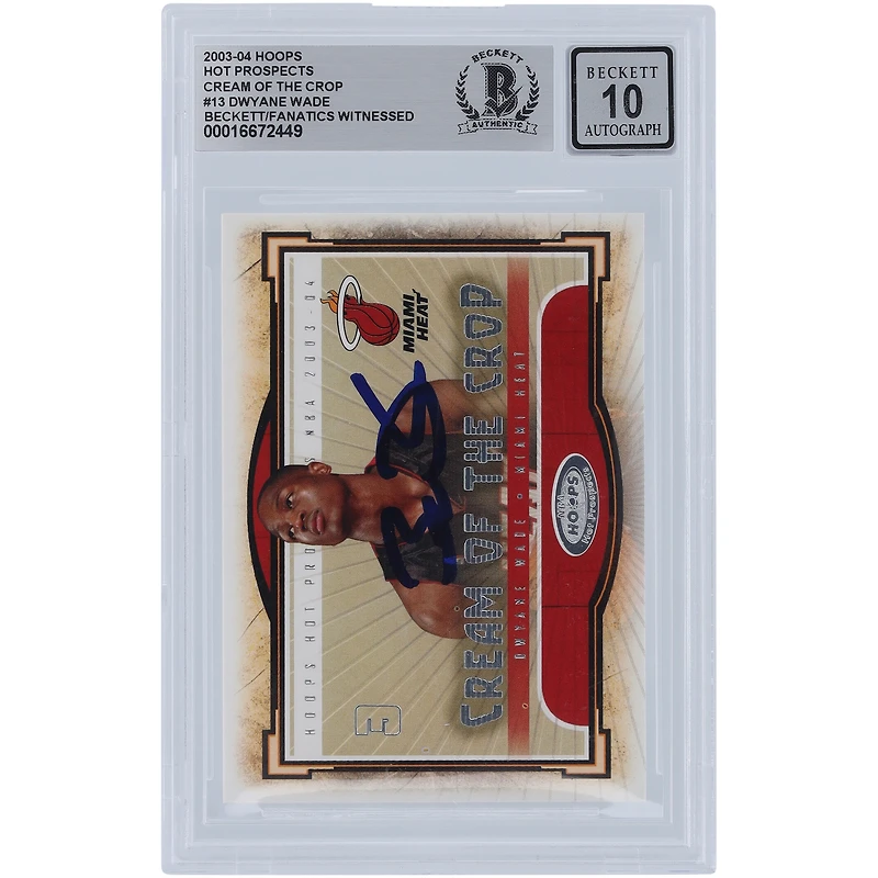 Carte de recrue numéro 13 Beckett autographiée par Dwyane Wade Miami Heat 2003-04 Fleer Hoops Hot Prospects Cream of the Crop #13 Fanatics Witnessed Authenticated 10 Rookie