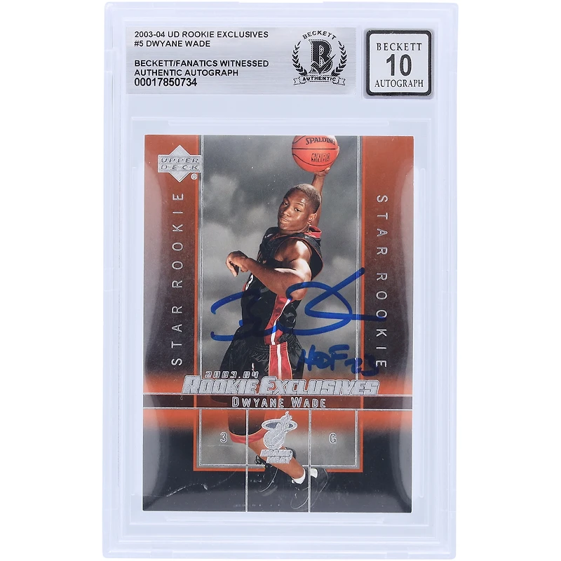 Carte Rookie 10 authentifiée numéro 5 Beckett Fanatics Witnessed Miami Heat autographiée par Dwyane Wade 2003-04 Upper Deck Star Rookie Exclusives avec inscription « HOF 23 »