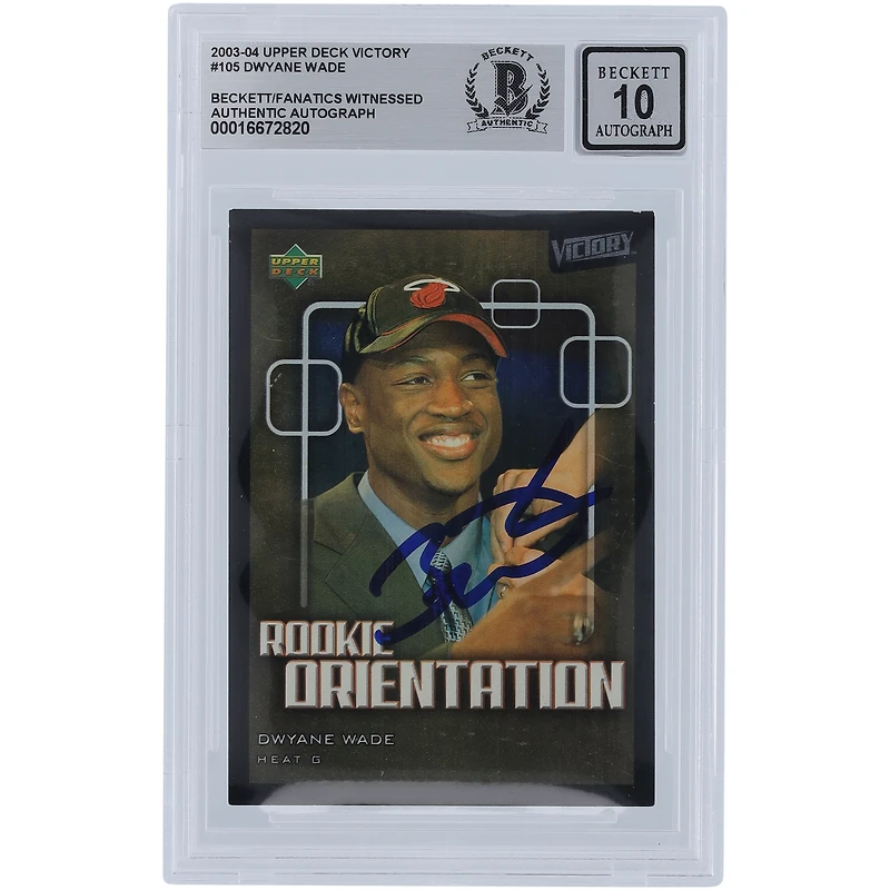 Carte de recrue numéro 105 dédicacée par Dwyane Wade Miami Heat 2003-04 Upper Deck Victory #105 Beckett Fanatics Witnessed Authenticated 10