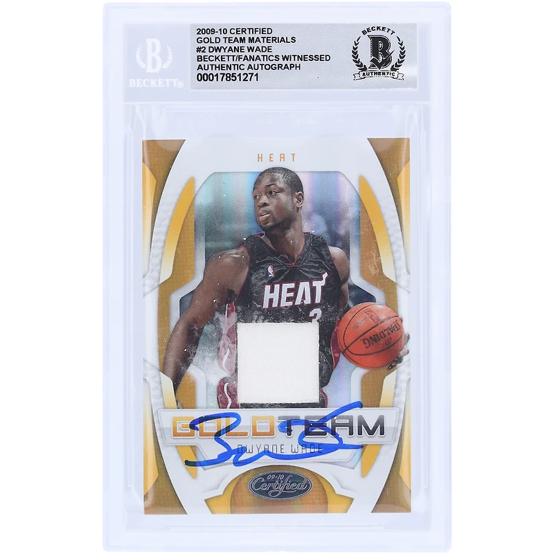Dwyane Wade Miami Heat autographié 2009-10 Panini certifié Gold Team GU Relic #2 #/99 Beckett Fanatics Witnessed Authenticated 10 Card