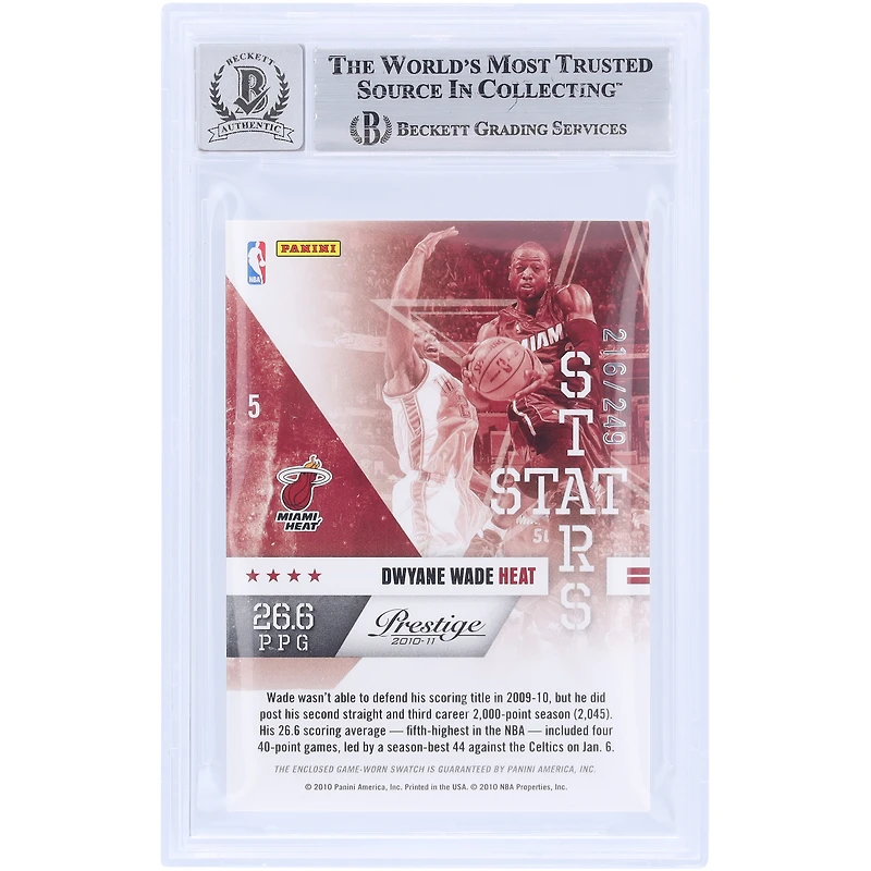 Dwyane Wade Miami Heat Autographed 2010-11 Panini Prestige Stat Stars GU Relic #5 #/249 Beckett Fanatics Witnessed Authenticated 10 Card