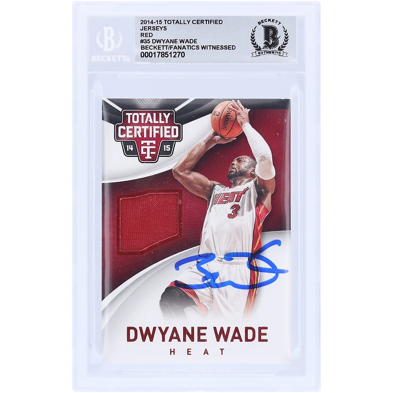 Dwyane Wade Miami Heat Autographié 2014-15 Panini Totally Certified Red GU Relic #35 #/249 Beckett Fanatics Witnessed Authenticated 10 Card
