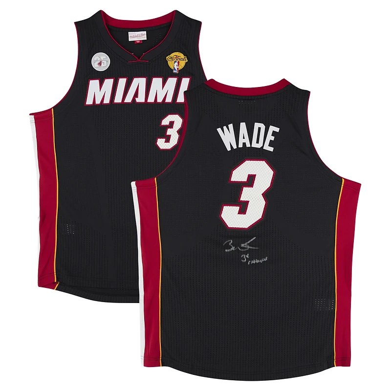 Dwyane Wade Miami Heat Autographed Black Mitchell & Ness 2012-13 Authentic Jersey with "3X Champs" Inscription 