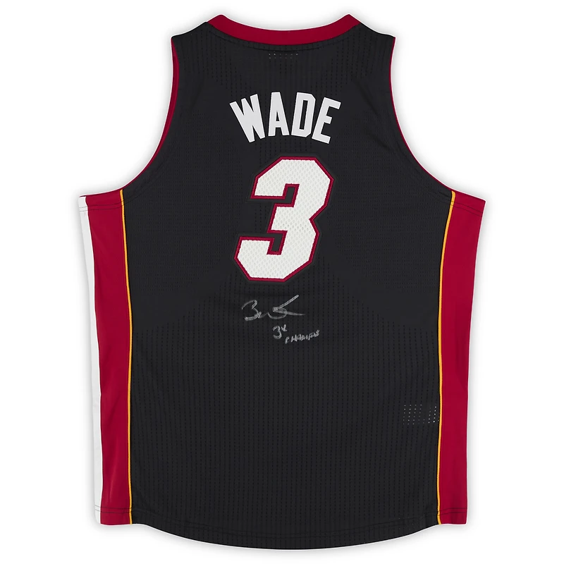 Dwyane Wade Miami Heat Autographed Black Mitchell & Ness 2012-13 Authentic Jersey with "3X Champs" Inscription 