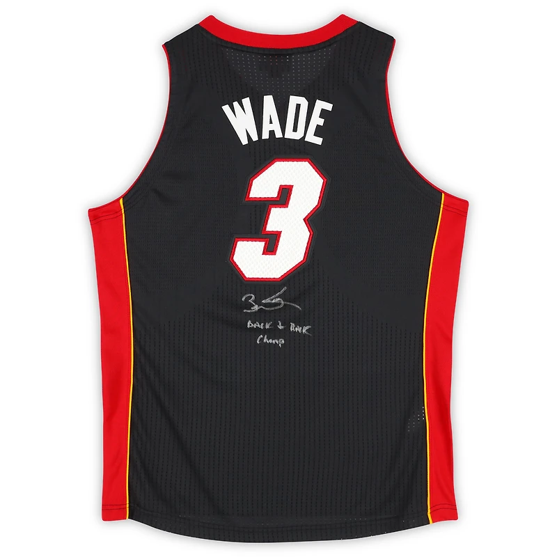 Dwyane Wade Miami Heat Autographed Black Mitchell & Ness 2012-13 Swingman Jersey with "Back 2 Back Champ" Inscription