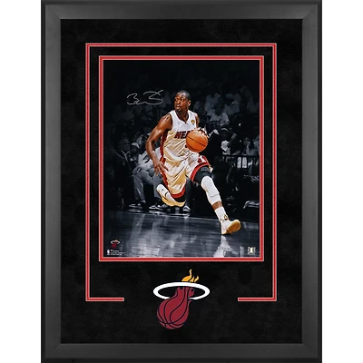 Dwyane Wade Miami Heat Autographed Deluxe Framed 16" x 20" Dribbling in White for Floating Hall of Fame Collage Photograph