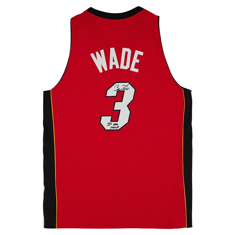 Dwyane Wade Miami Heat Autographed Red Mitchell & Ness Swingman Jersey with "3x NBA Champ" Inscription